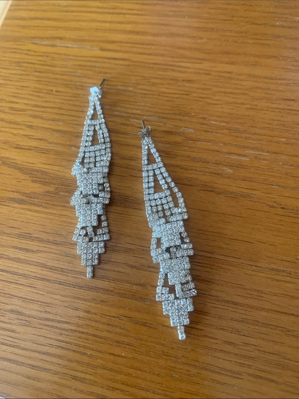 Rhinestone Cascade Drop Earrings - Silver